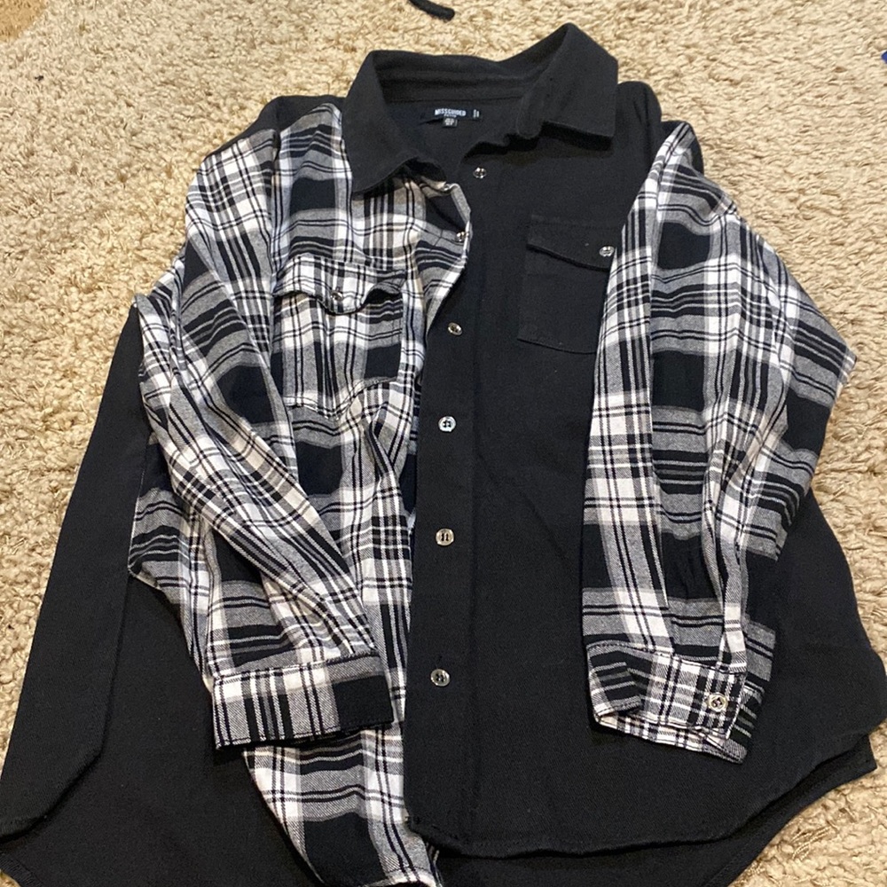 Flannel/black denim jacket